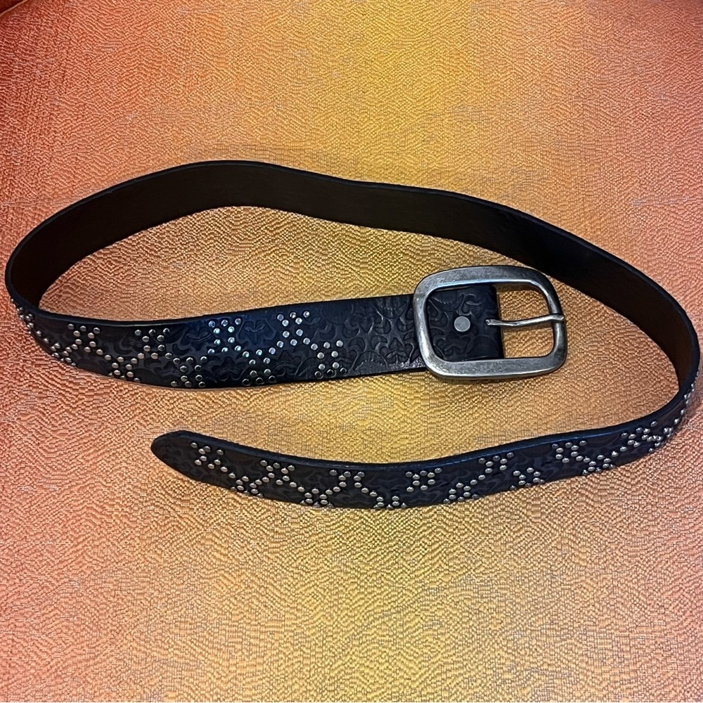 Studded Black Leather Belt Sundance Catalog Size Small, 4 to 6